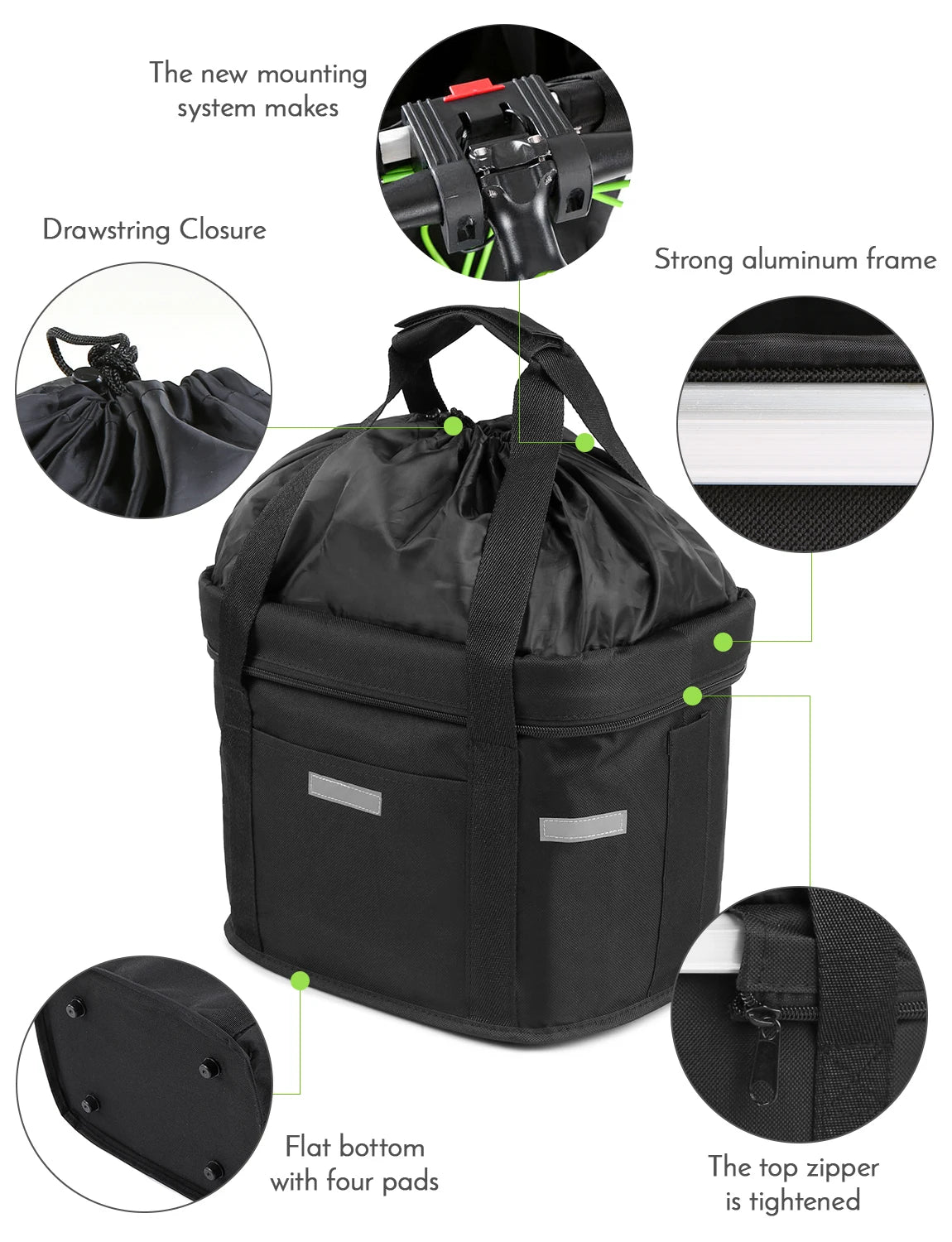 Bicycle Front Basket Removable Waterproof Bike Handlebar Basket Pet Carrier Frame Bag