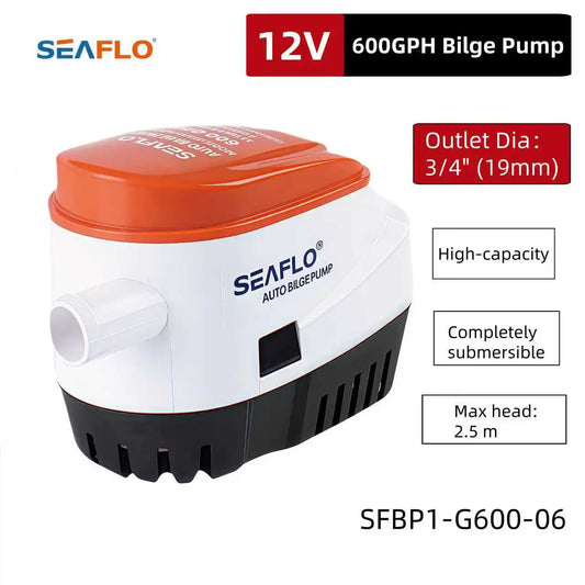 Seaflo 600GPH Automatic Bilge Pump 12V/24V, All-in-One Submersible Boat Water Pump with Built-in Float Switch, Marine Use