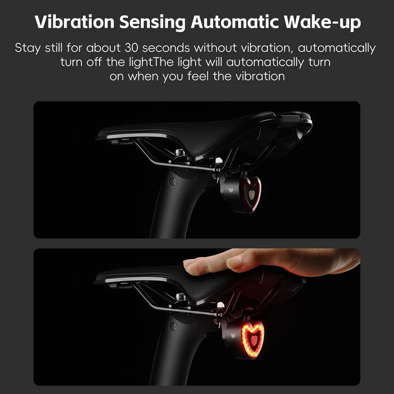 WEST BIKING Bicycle Rear light Brake Sensing Heart Shaped Auto Start/Stop Bicycle Memory Tail Lights MTB Road Bike Accessories