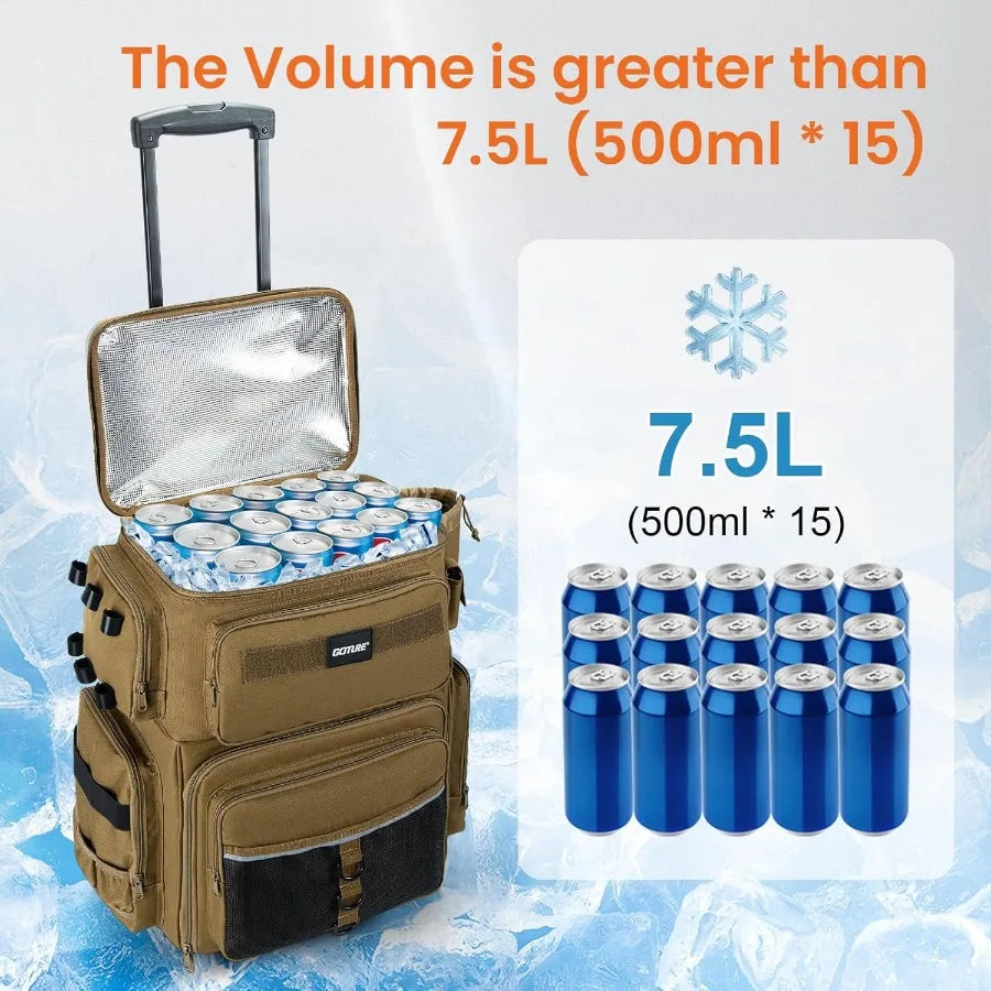 Goture 66L Rolling Tackle Box with Cooler and soft bait binder Large Fishing Bag with Wheels for 5 3700 Trays Trays Not Include