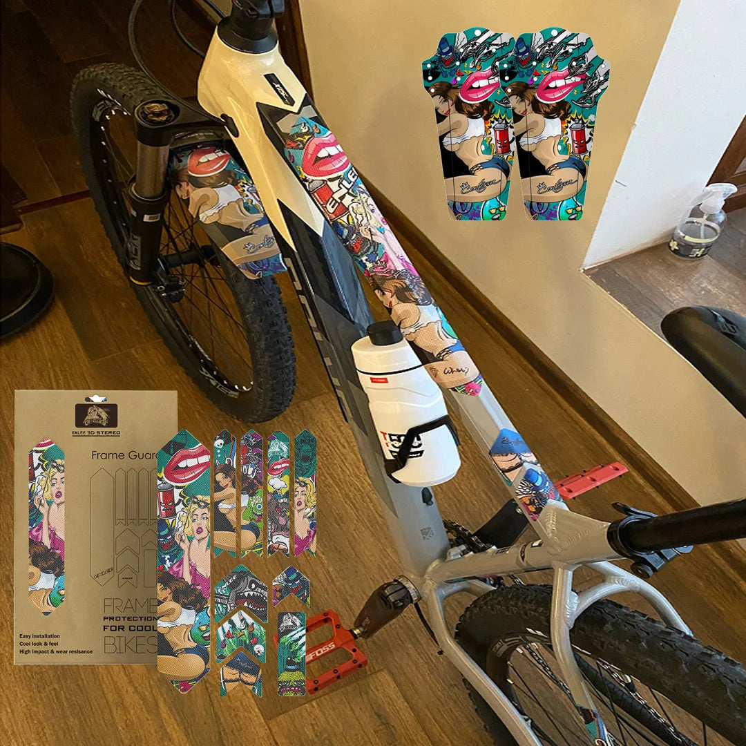 Enlee 3D Bicycle Paster Frame Scratch-Resistant Protector MTB Road Bike Best Glue Removeable Sticker Anti-Skid Guard Frame Cover