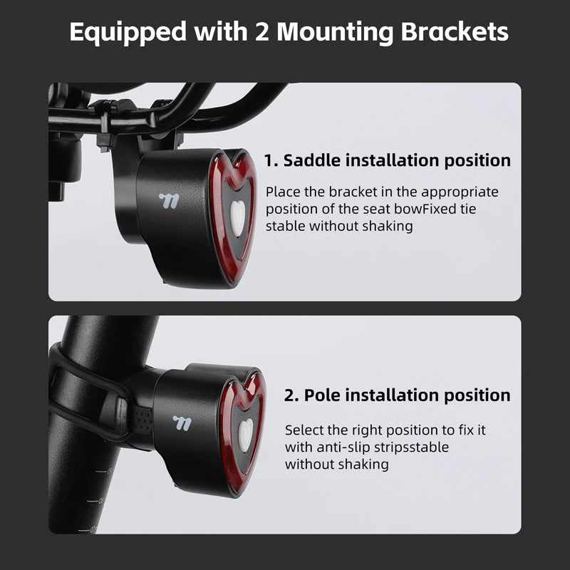WEST BIKING Bicycle Rear light Brake Sensing Heart Shaped Auto Start/Stop Bicycle Memory Tail Lights MTB Road Bike Accessories