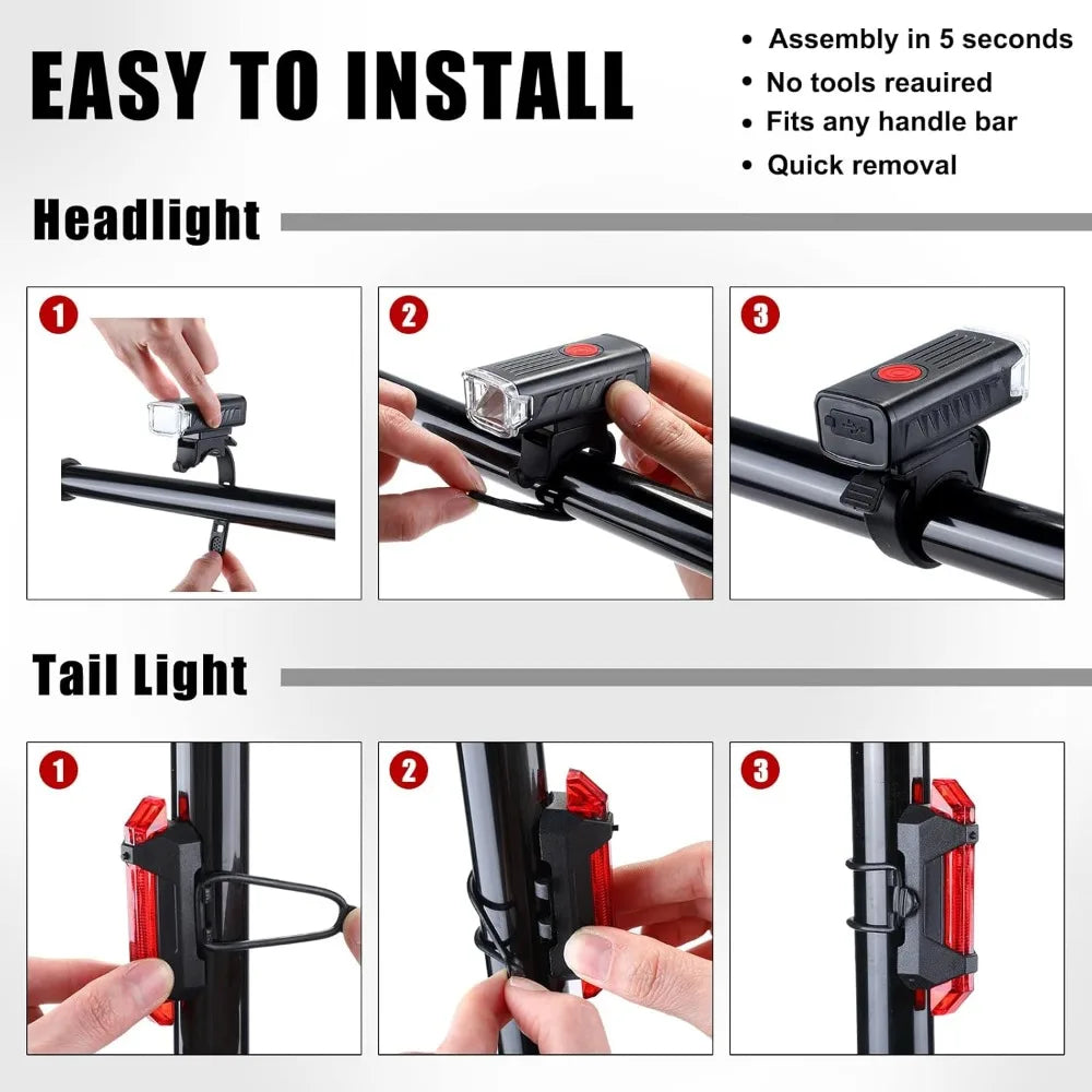 6 Sets Bike Lights Front and Back Bicycle Waterproof USB Rechargeable Front Headlight Back Taillight Bright 1200 Lumen Bike Lig