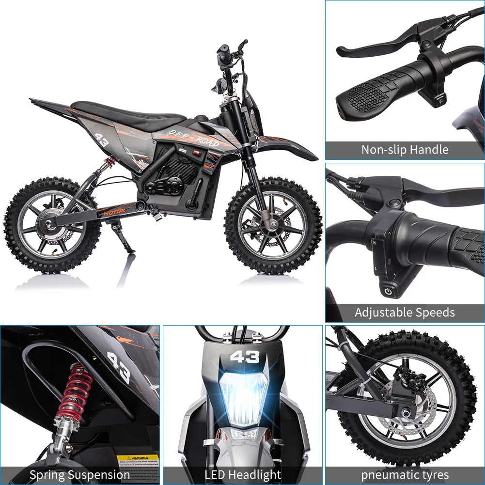 Electric Dirt Bike 36v for Kids 8-14Y, 15.5MPH 350w Brushless and 500w Brushed Off-Road Motorcycle, High-Speed for Teens