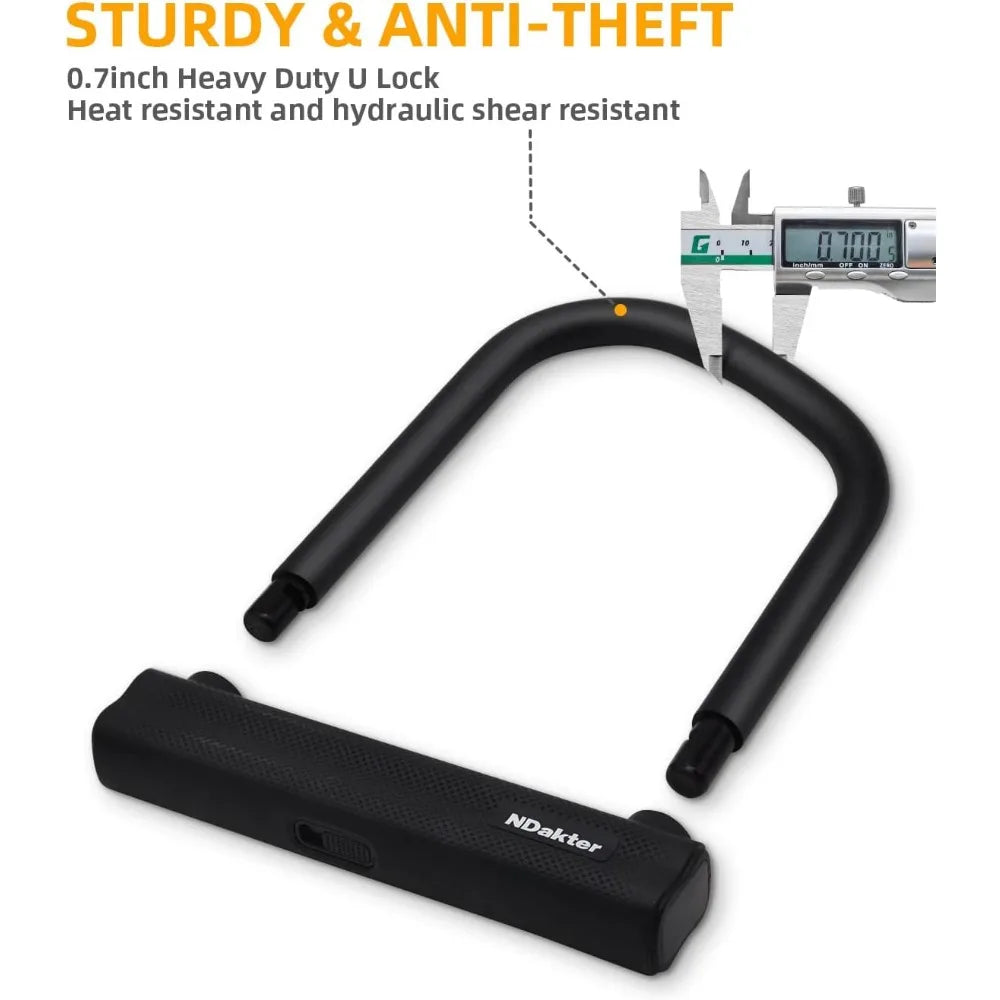 Bike Locks Heavy Duty Anti Theft, Bicycle U Lock for Ebike, 18mm Shackle, 6FT Steel Security Cable with 3 Keys for Electric Esc