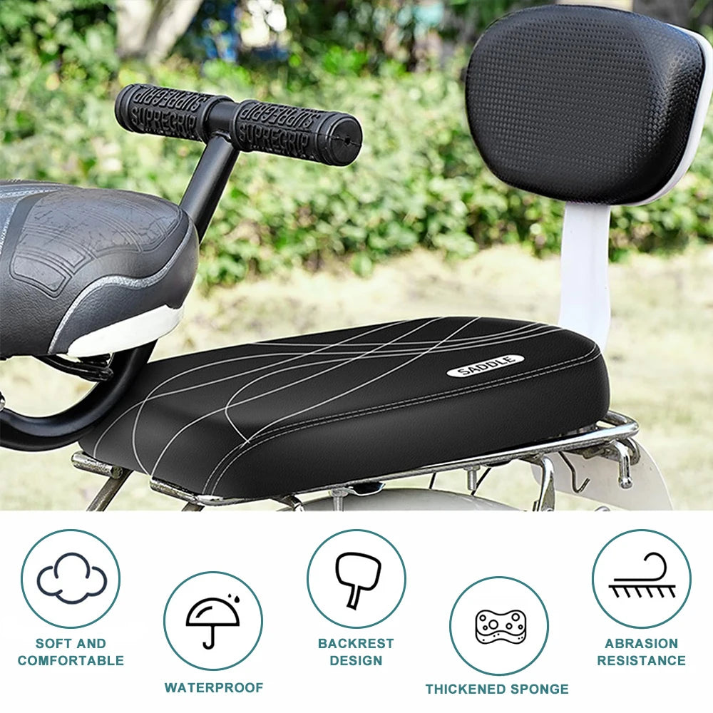 Rear Bike Seat Cushion With Backrest Comfortable Bicycle Passenger Saddle With Handlebar, Bicycle Rear Seat Cushion Footrests