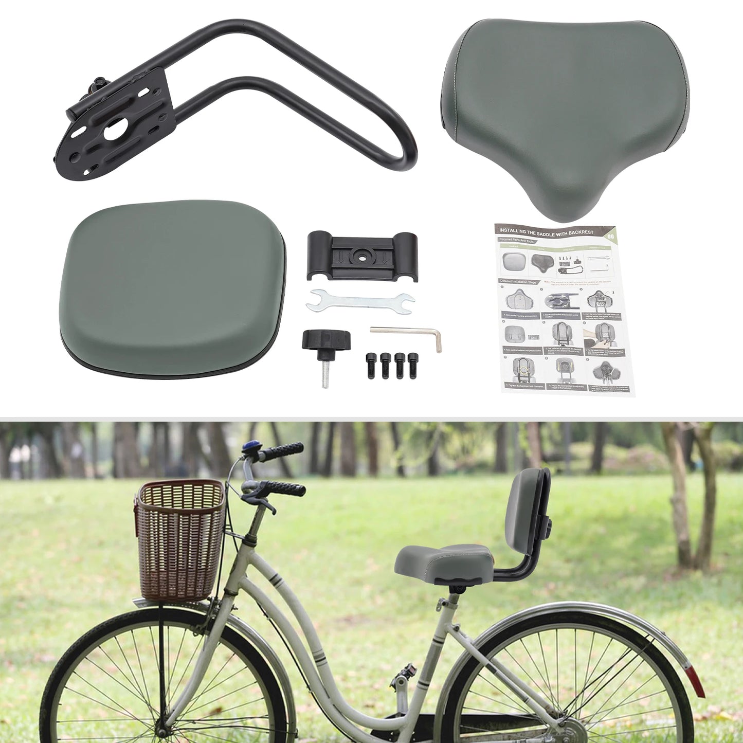 Comfortable Bike Seat with Backrest Tricycle Mountain Bike Electric Bikes Seat Cushion Extra Wide Saddle Seat Orange/Gray