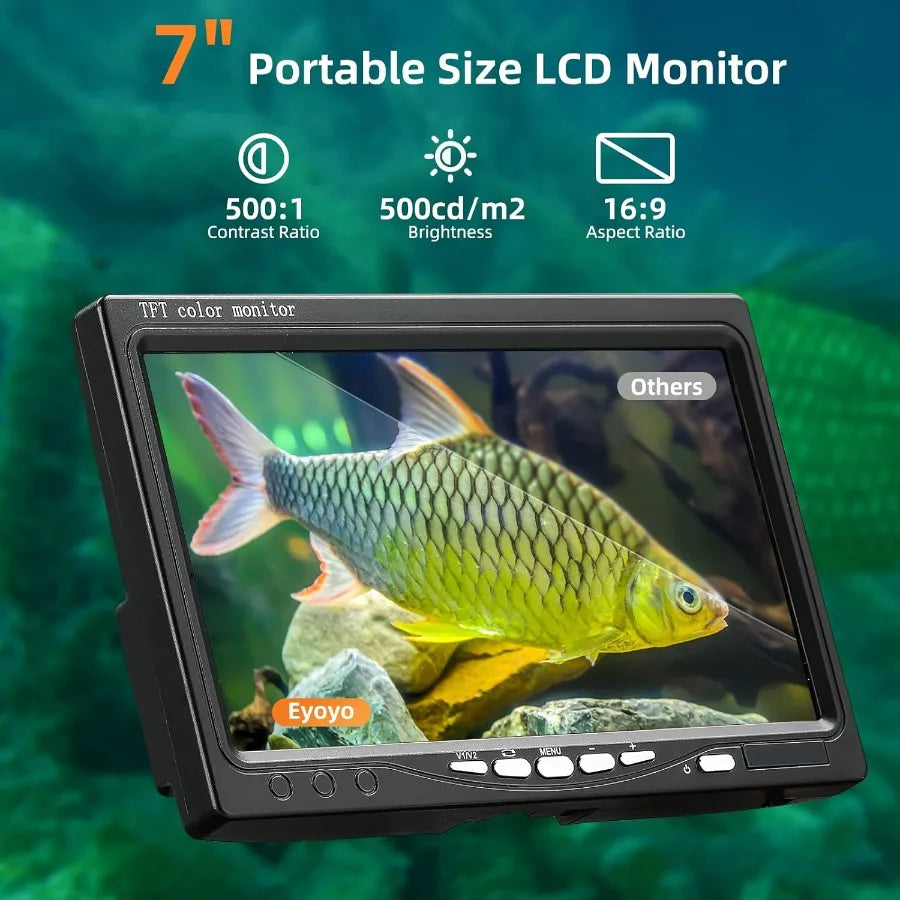 Underwater Fishing Camera 7 inch LCD Monitor Fish Finder Waterproof 1000TVL Fishing Camera 12pcs Infrared Lights for Lake Boat