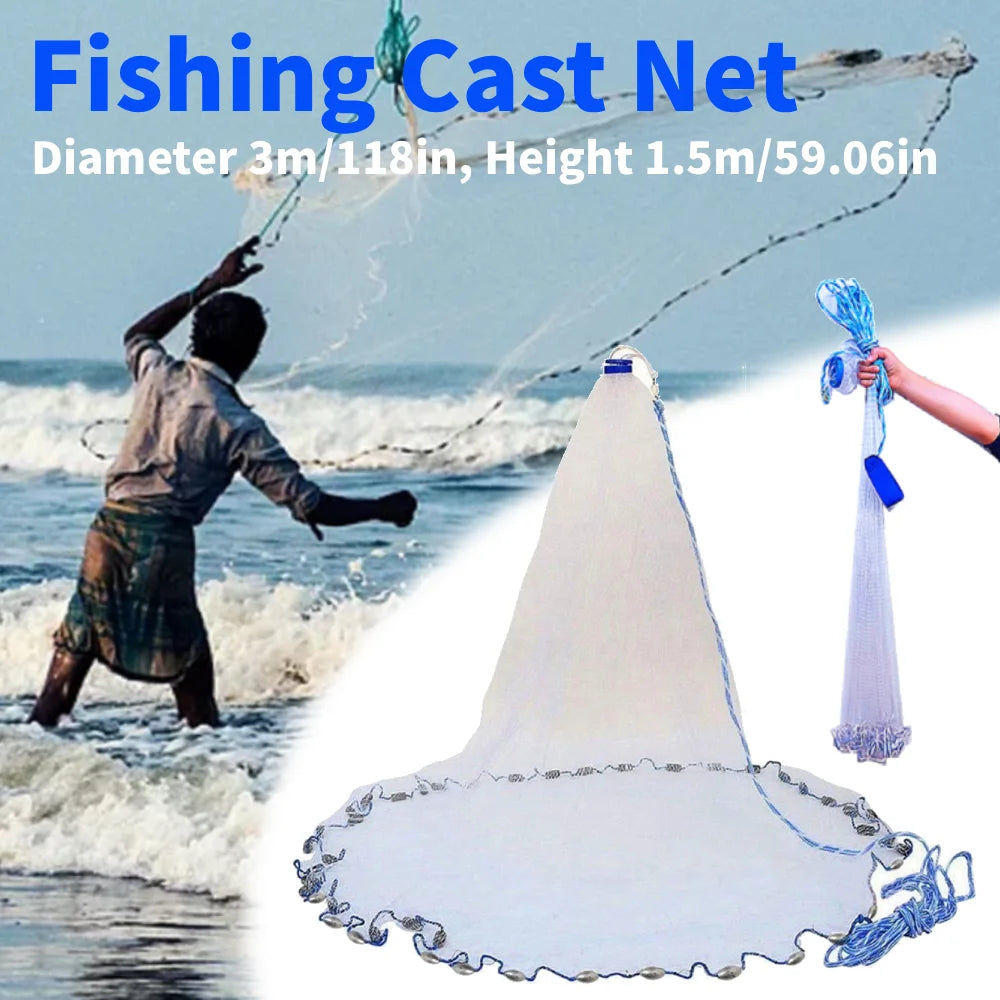 Fishing Cast Net Portable Hand Cast Fishing Net Easy Casting Fishing Throw Catch Net Fishing Mesh Net for Freshwater Saltwater