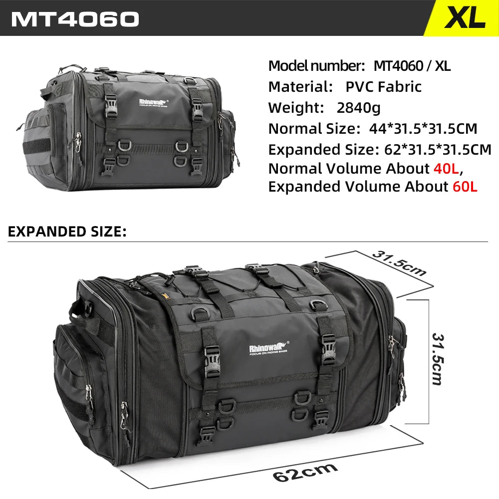 Rhinowalk Motorcycle Travel Luggage Bag Waterproof 19L-80L Expandable Big Capacity Motor Tail/Trunk/Rack Bag For Most motorcycle