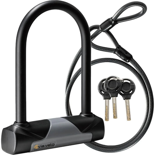 Bike U-Lock with Cable, Heavy Duty Anti-Theft Bicycle U Locks with 8mm Braided Steel and 3 Keys, 4ft Length Security Cable for