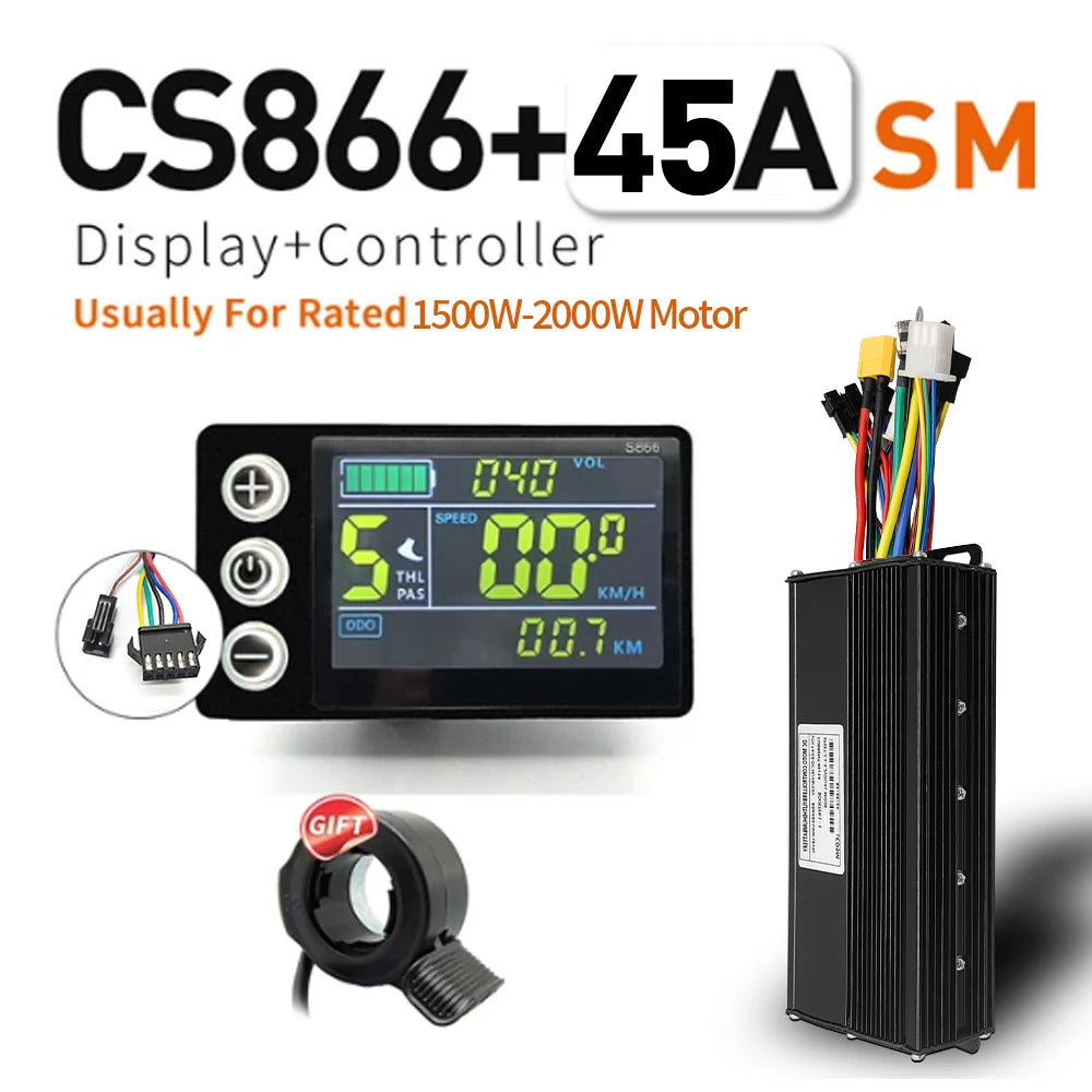 Ebike SineWave Three mode controller 24V-52V 17A 26A 30A 40A 45A TFT Display  throttle Hall unlimited motor 350W-2000W Moto