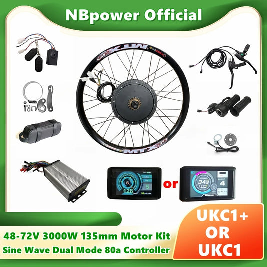 US Stock NBpower 135mm 72V 3000W Ebike Motor Wheel Kit Electric Bicycle Conversion Kit with UKC1/UKC1+ Display Dual Mode 90kph
