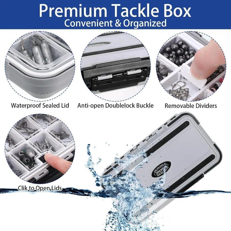 Sosation 464 Pcs Fishing Tackle Box with Tackle Included Fish Hook Remover Tools Kit Fishing Backpack with Gear Kit Gifts for A