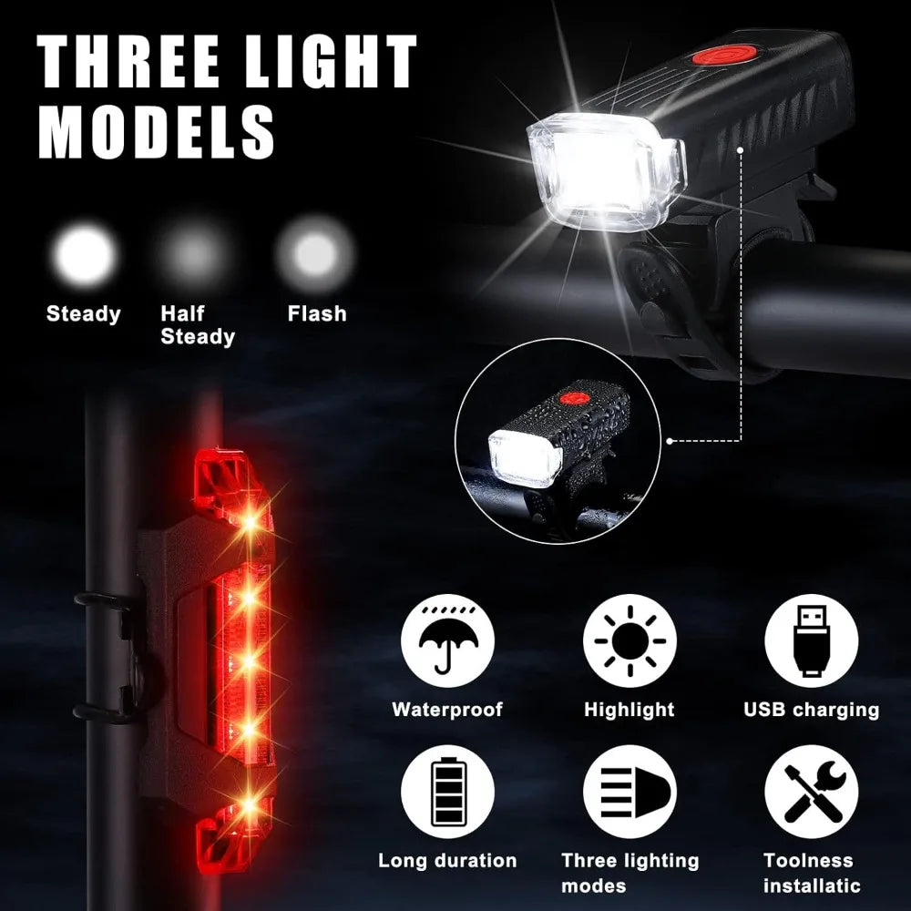 6 Sets Bike Lights Front and Back Bicycle Waterproof USB Rechargeable Front Headlight Back Taillight Bright 1200 Lumen Bike Lig