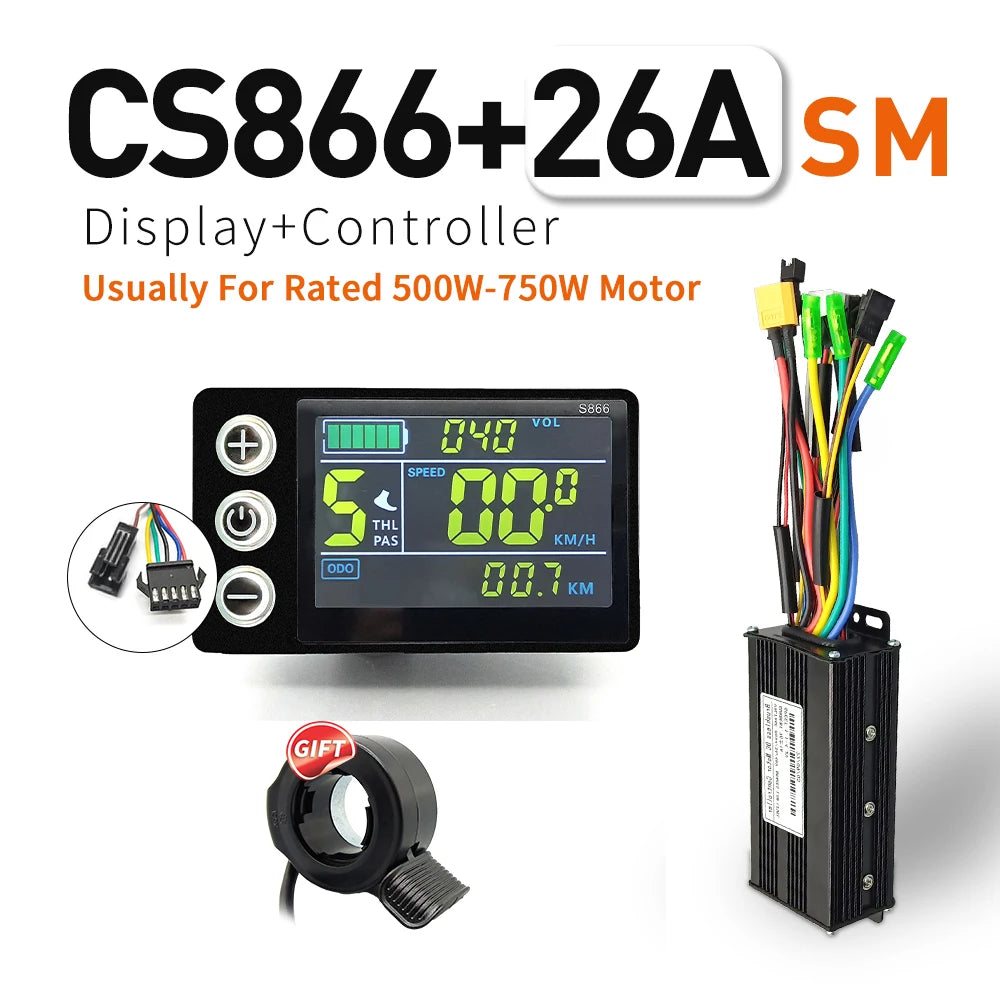 Ebike SineWave Three mode controller 24V-52V 17A 26A 30A 40A 45A TFT Display  throttle Hall unlimited motor 350W-2000W Moto