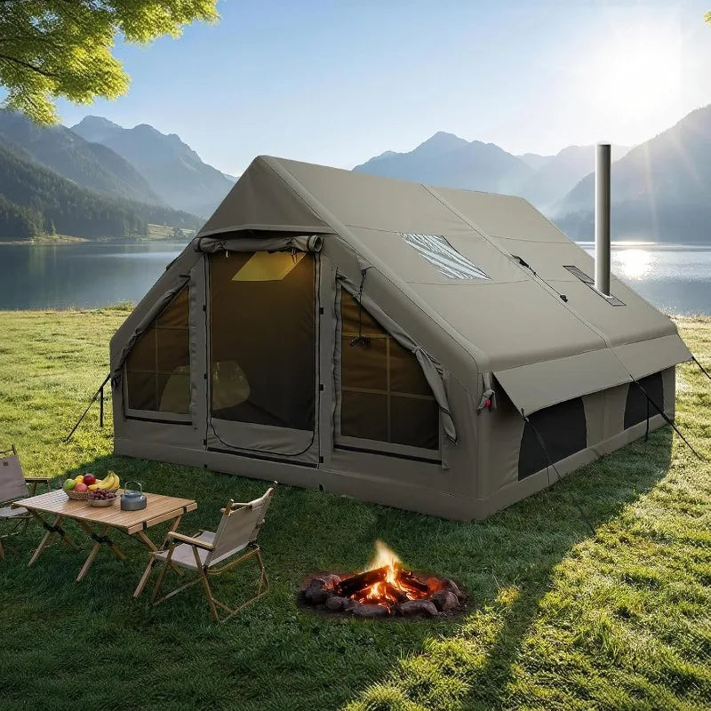Luxury Inflatable Camping Tent,Wind & Rain Resistant,Breathable & Durable Wear-Resistant Fabric,Built-in Stove Jack,F