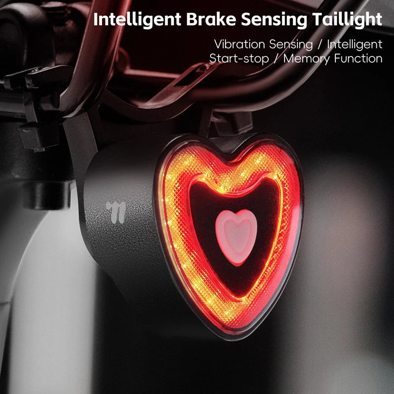 WEST BIKING Bicycle Rear light Brake Sensing Heart Shaped Auto Start/Stop Bicycle Memory Tail Lights MTB Road Bike Accessories