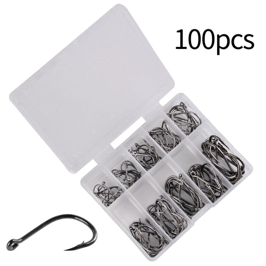 Aorace 100Pcs Fishing Hooks Set Carbon Steel Single Circle Fishing Hook Fly Fishing Jip Barbed Carp Hooks Sea Tackle Accessories