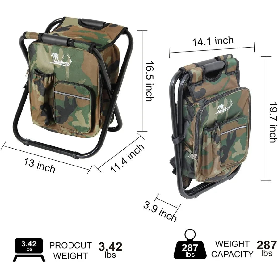Foldable Backpack Fishing Chair with Integrated Cooler Bag for Outdoor Adventures: Ideal for Hunting Camping Beach Trips Picnic
