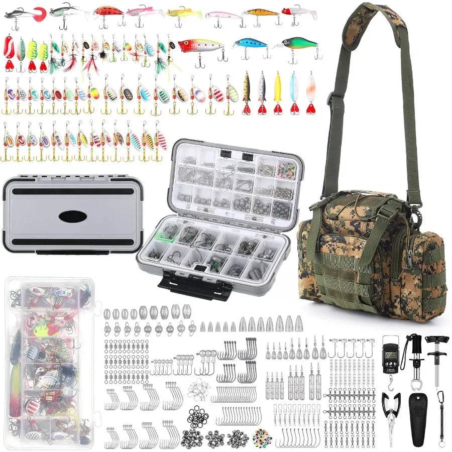 Sosation 464 Pcs Fishing Tackle Box with Tackle Included Fish Hook Remover Tools Kit Fishing Backpack with Gear Kit Gifts for A