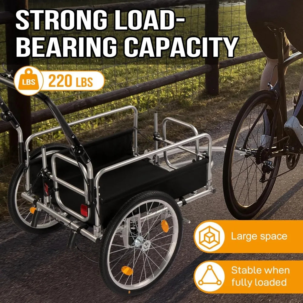 Bike Cargo Trailer, Heavy Duty 220 lbs Bicycle Wagon Cart, 20 Wheel Folding Groceries Hauler with Safe Hitch System