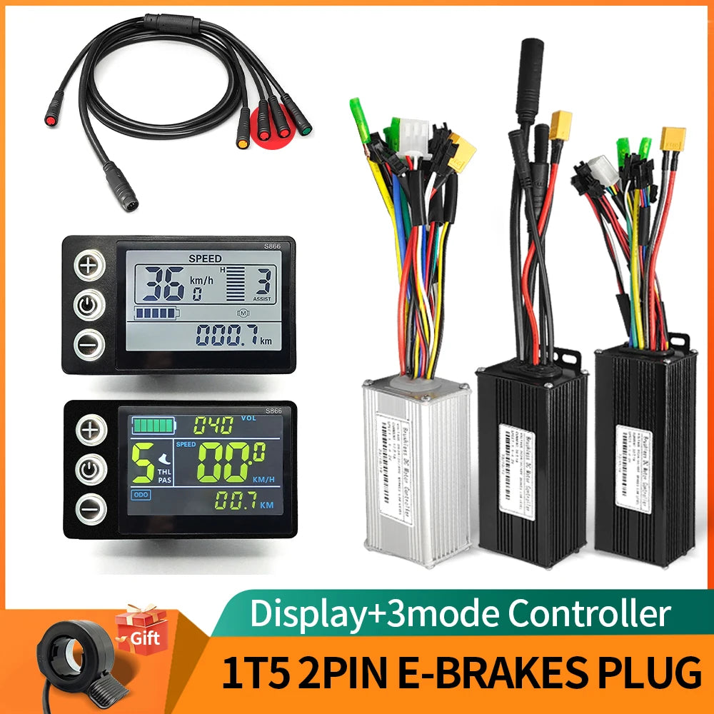 Ebike SineWave Three mode controller 24V-52V 17A 26A 30A 40A 45A TFT Display  throttle Hall unlimited motor 350W-2000W Moto