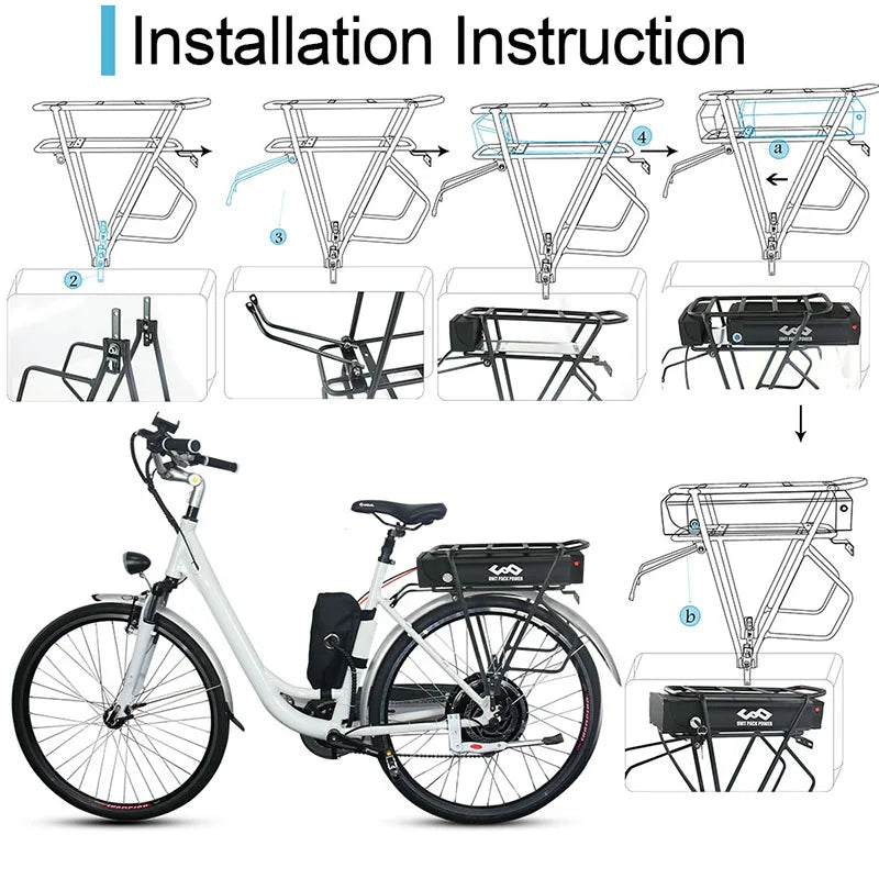 Rear Rack eBike Battery 21700 18650 52V 48V 27Ah 72V 20Ah with Rack no Rack Optional for 1500W 1000W 750W 500W 24"-28 inch