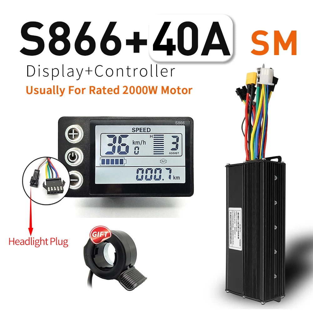 Ebike SineWave Three mode controller 24V-52V 17A 26A 30A 40A 45A TFT Display  throttle Hall unlimited motor 350W-2000W Moto