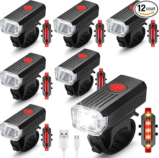 6 Sets Bike Lights Front and Back Bicycle Waterproof USB Rechargeable Front Headlight Back Taillight Bright 1200 Lumen Bike Lig