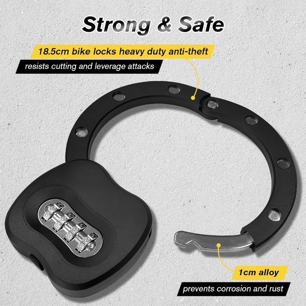 Bike Locks Heavy Duty Anti Theft, Combo Bike U Lock, 4-Digit Resettable Combination Bicycle Lock, Large U Shaped Ebike Lock for