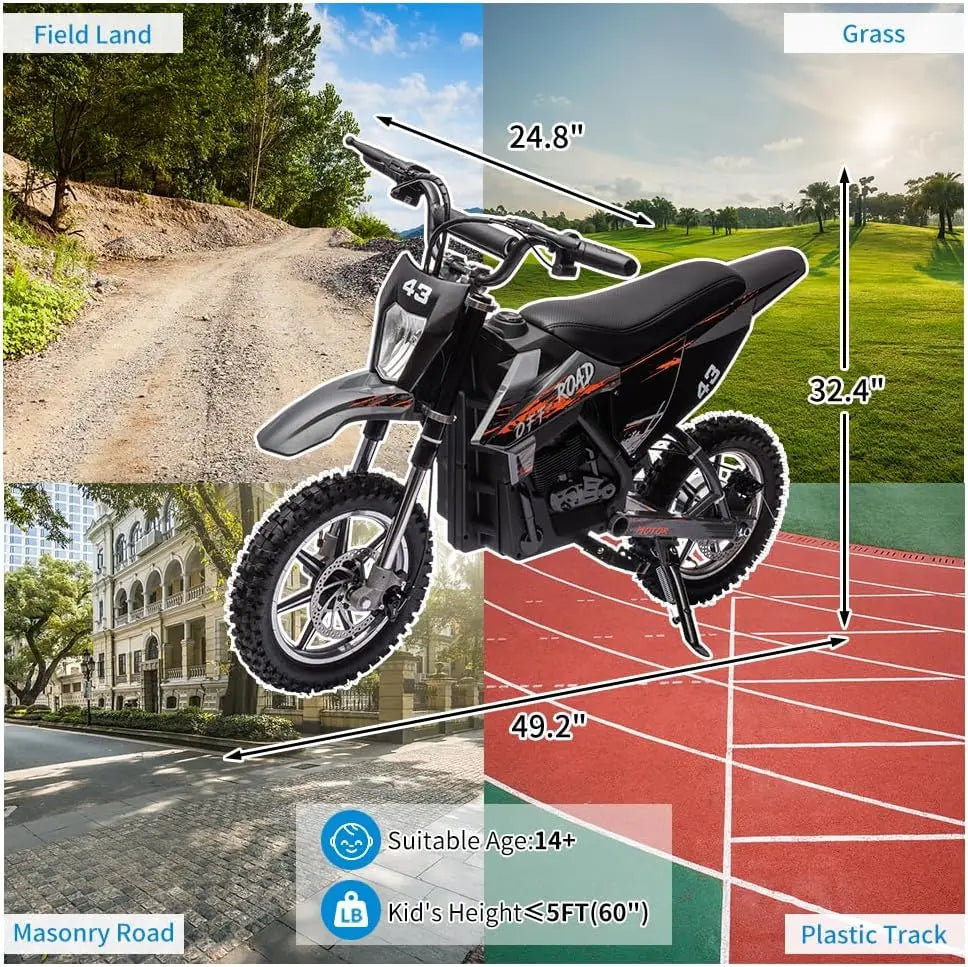 Electric Dirt Bike 36v for Kids 8-14Y, 15.5MPH 350w Brushless and 500w Brushed Off-Road Motorcycle, High-Speed for Teens