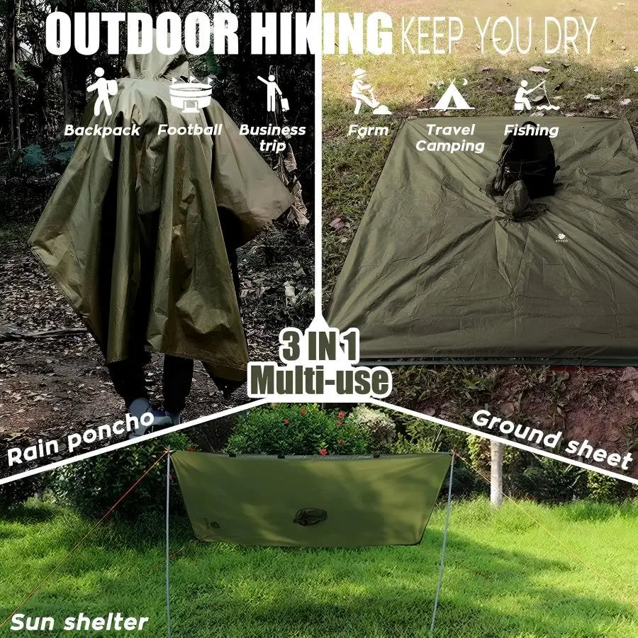 3-in-1 Waterproof Lightweight Unisex Raincoat Hiking,Raincoat Hiking Multifunctional Outdoor Activity Rain Gear Tent Cover