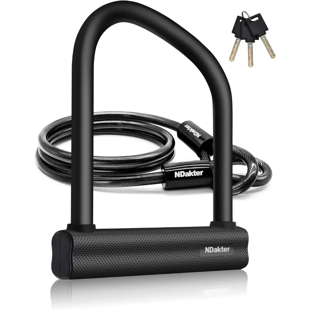 Bike Locks Heavy Duty Anti Theft, Bicycle U Lock for Ebike, 18mm Shackle, 6FT Steel Security Cable with 3 Keys for Electric Esc