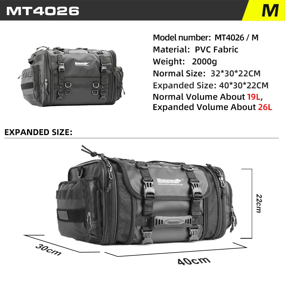 Rhinowalk Motorcycle Travel Luggage Bag Waterproof 19L-80L Expandable Big Capacity Motor Tail/Trunk/Rack Bag For Most motorcycle