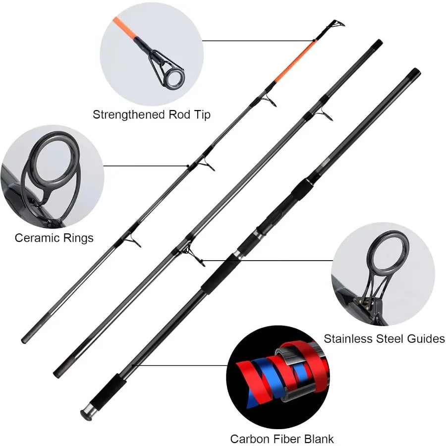 Surf Fishing Rod and Reel Combos Saltwater Fishing Gear Set 12ft Surf Rod 10000 Reel Offshore Inshore Casting Pole Beach Castin