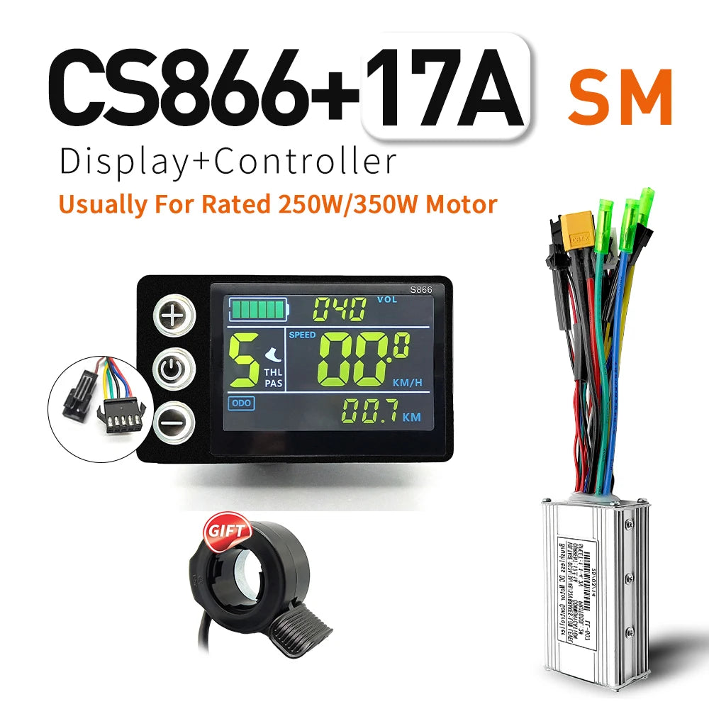 Ebike SineWave Three mode controller 24V-52V 17A 26A 30A 40A 45A TFT Display  throttle Hall unlimited motor 350W-2000W Moto