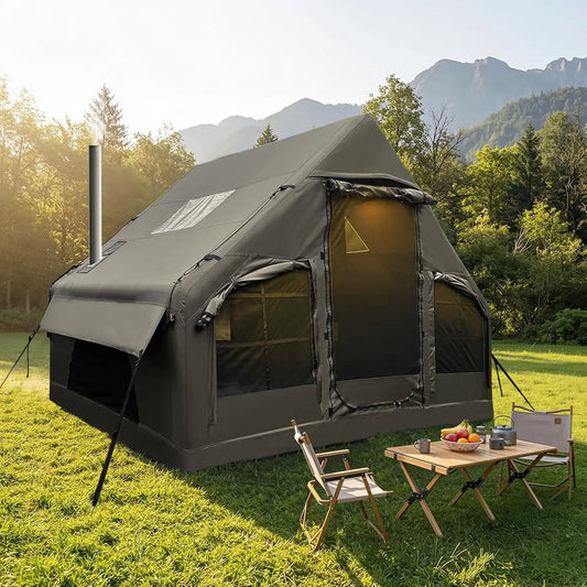 Luxury Inflatable Camping Tent,Wind & Rain Resistant,Breathable & Durable Wear-Resistant Fabric,Built-in Stove Jack,F