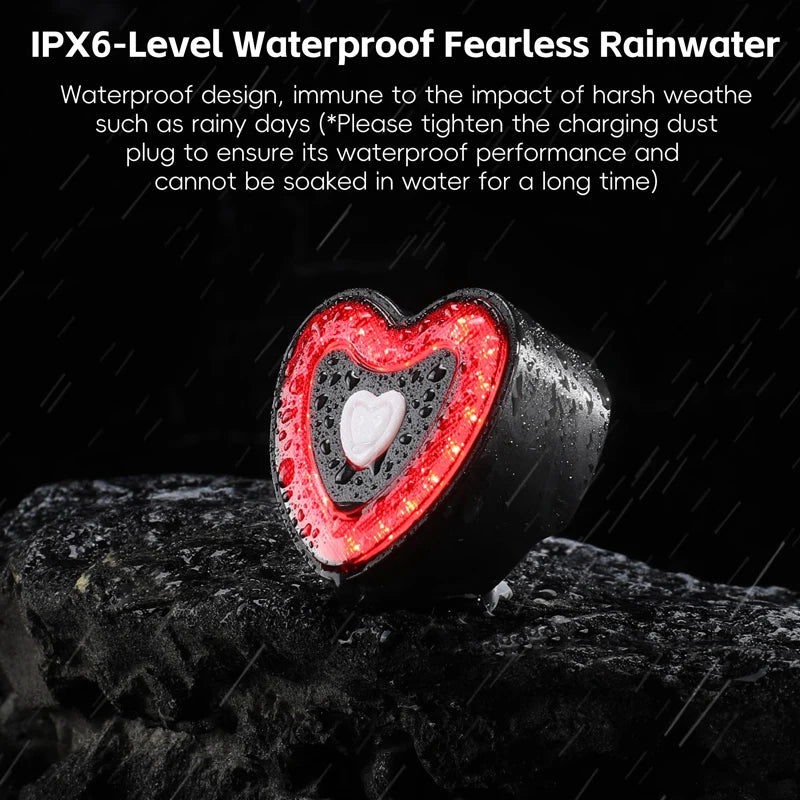 WEST BIKING Bicycle Rear light Brake Sensing Heart Shaped Auto Start/Stop Bicycle Memory Tail Lights MTB Road Bike Accessories