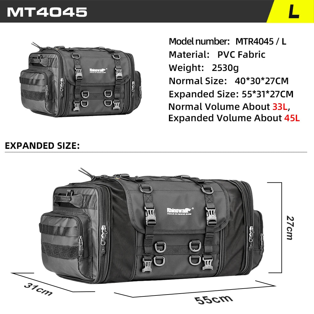 Rhinowalk Motorcycle Travel Luggage Bag Waterproof 19L-80L Expandable Big Capacity Motor Tail/Trunk/Rack Bag For Most motorcycle