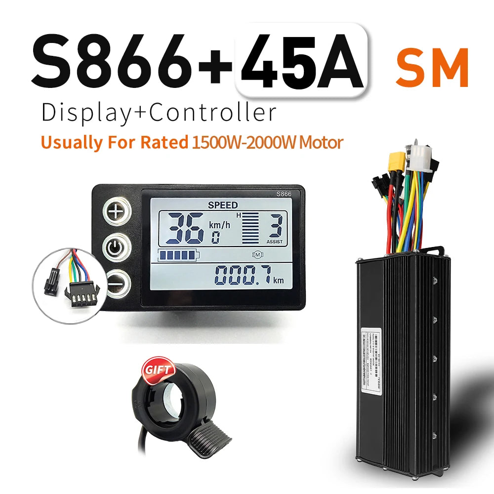 Ebike SineWave Three mode controller 24V-52V 17A 26A 30A 40A 45A TFT Display  throttle Hall unlimited motor 350W-2000W Moto