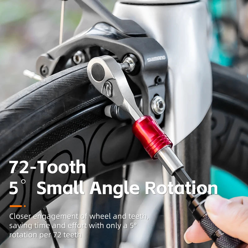ROCKBROS Portable Bicycle Ratchet Maintenance Tool Kit Set for Road Mountain Bikes Hexagon Wrenches Sockets 72 Tooth Ratchet