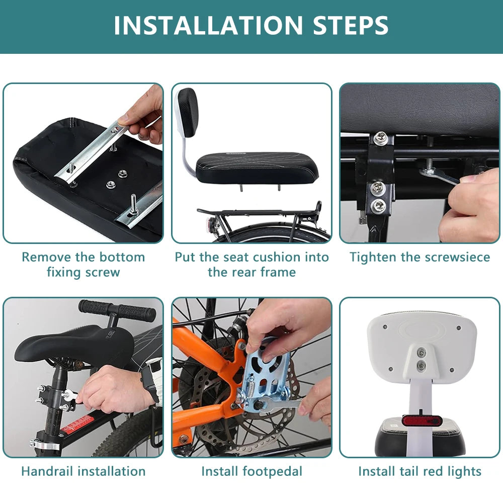 Rear Bike Seat Cushion With Backrest Comfortable Bicycle Passenger Saddle With Handlebar, Bicycle Rear Seat Cushion Footrests