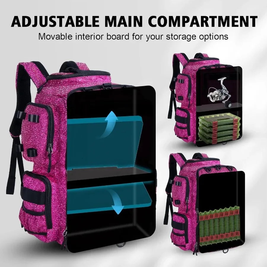 900D WaterResistant Fishing Backpack with 4 Tackle Boxes and Rod Holders 45L Large Capacity Storage Gear Tackle Bag with Rain C