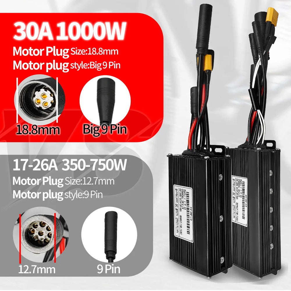 Ebike SineWave Three mode controller 24V-52V 17A 26A 30A 40A 45A TFT Display  throttle Hall unlimited motor 350W-2000W Moto