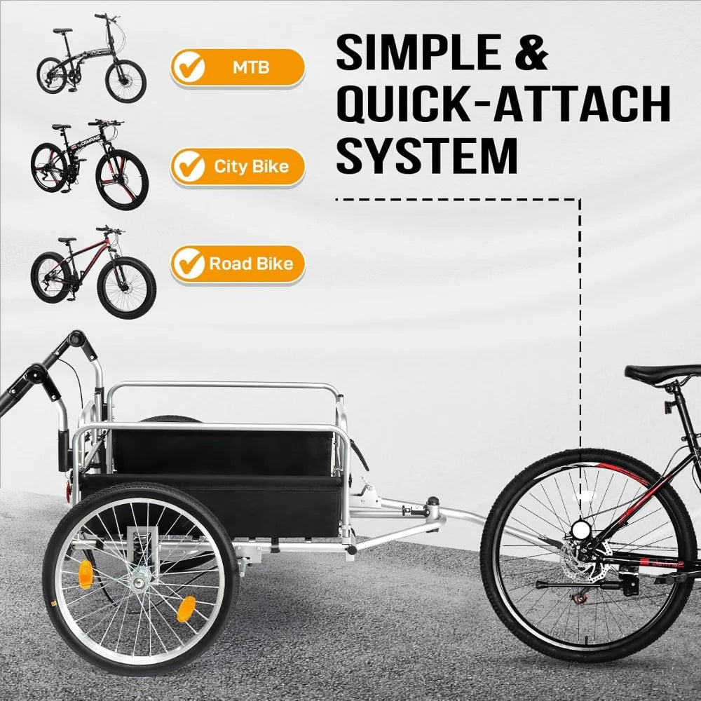 Bike Cargo Trailer, Heavy Duty 220 lbs Bicycle Wagon Cart, 20 Wheel Folding Groceries Hauler with Safe Hitch System