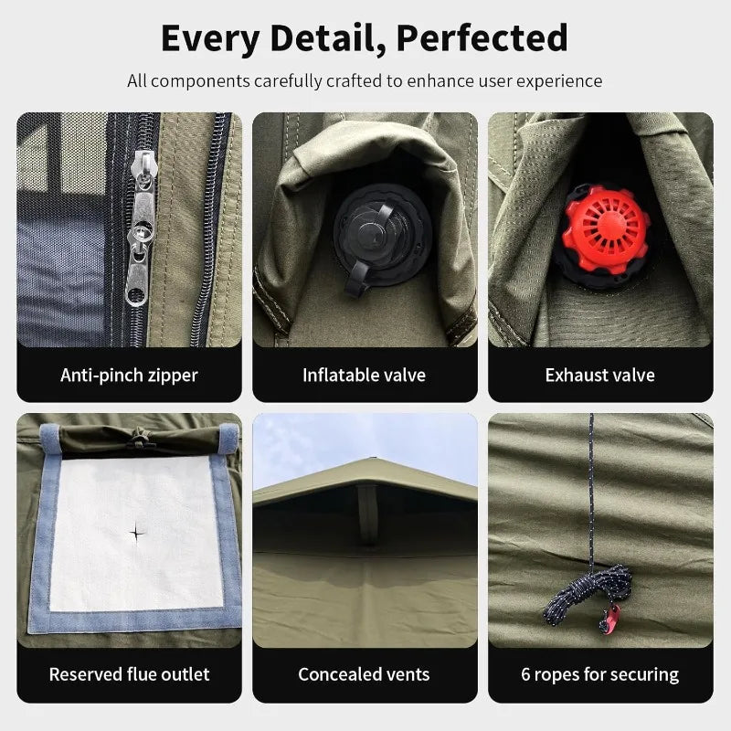 Luxury Inflatable Camping Tent,Wind & Rain Resistant,Breathable & Durable Wear-Resistant Fabric,Built-in Stove Jack,F