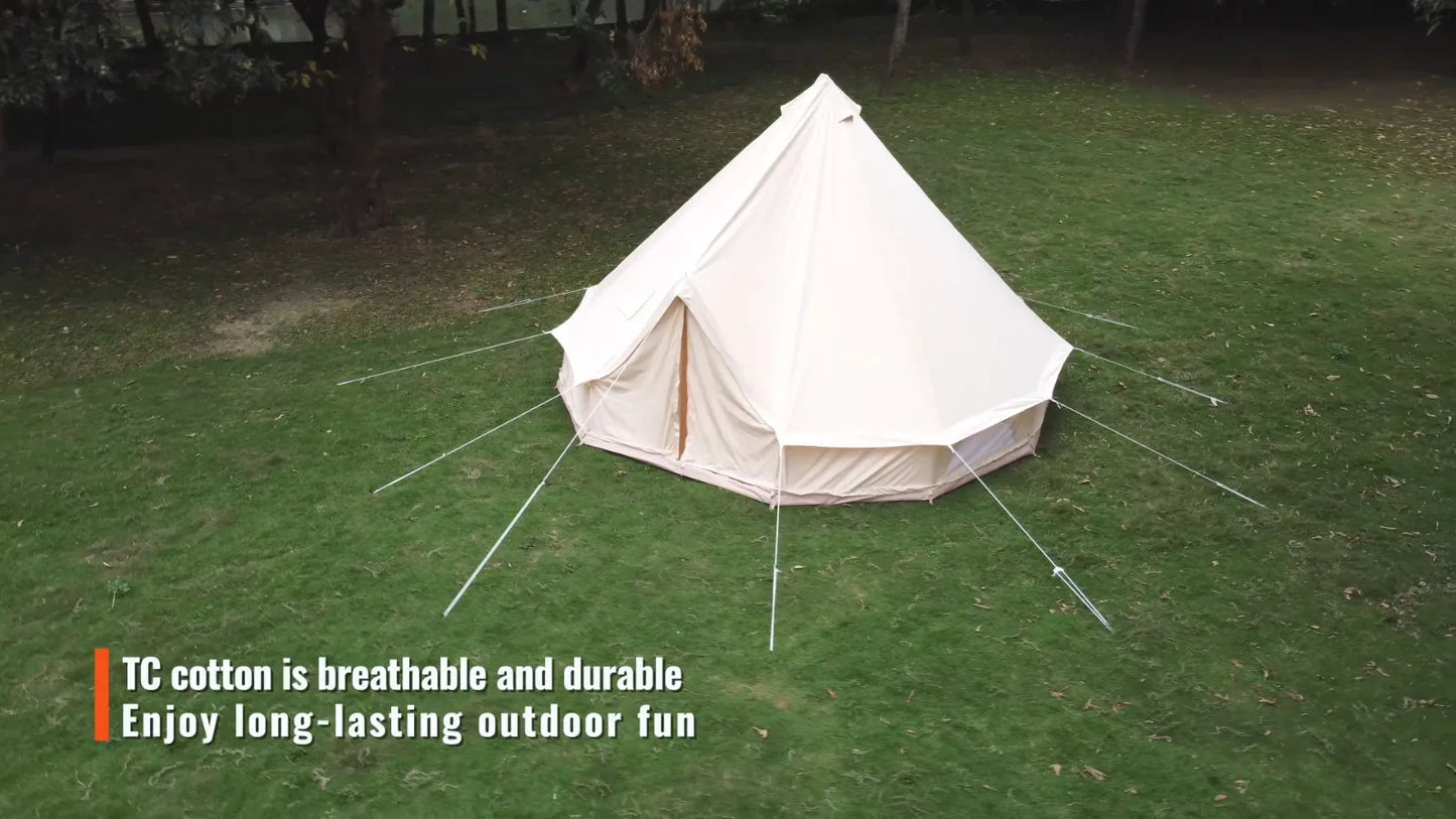 Canvas Bell Tent 5m/16.4ft 4-Season Camping Yurt Tent with Stove Jack
