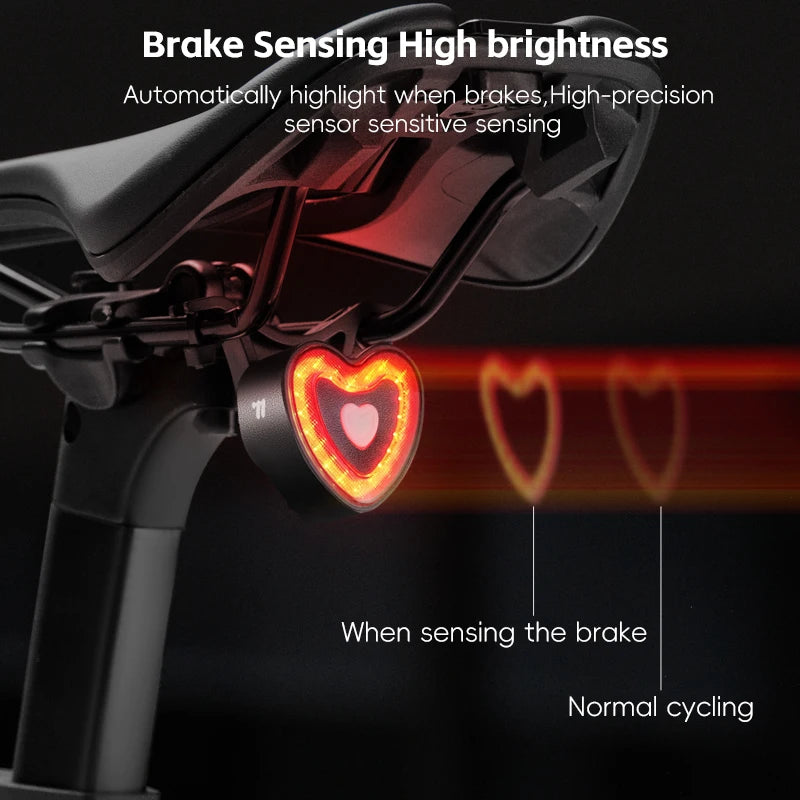 WEST BIKING Bicycle Rear light Brake Sensing Heart Shaped Auto Start/Stop Bicycle Memory Tail Lights MTB Road Bike Accessories