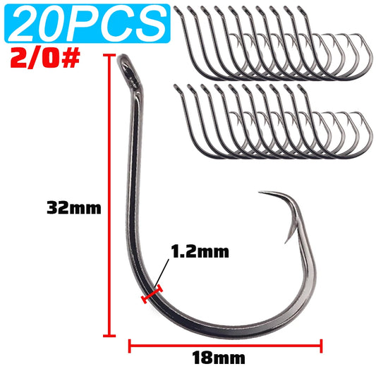 20PCS Inclined Circular Hook 7385 Strength Angle Sharp Olecranon Barbed Gear Soft Lure Octopus Fishing Tackle Circle Fishhook